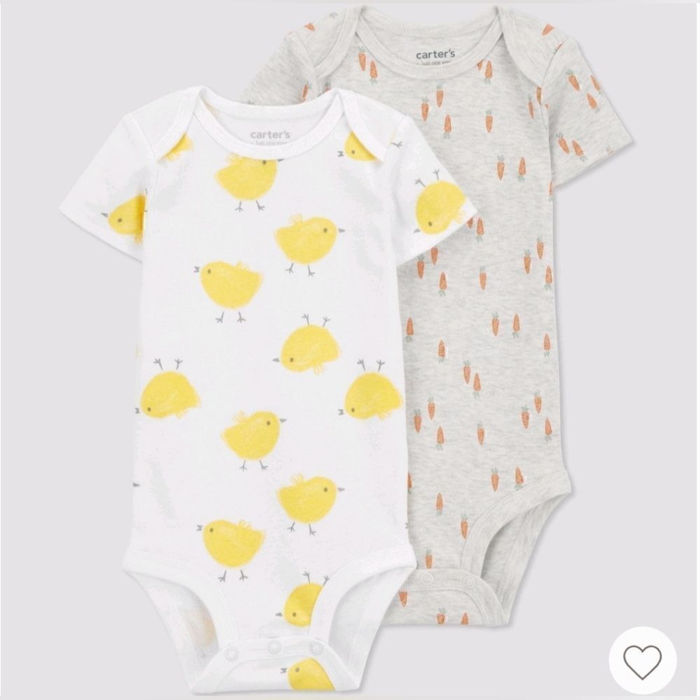 Carter's Just One You Baby 2pk Easter End Cap Farm & Carrot Bodysuit, NWT